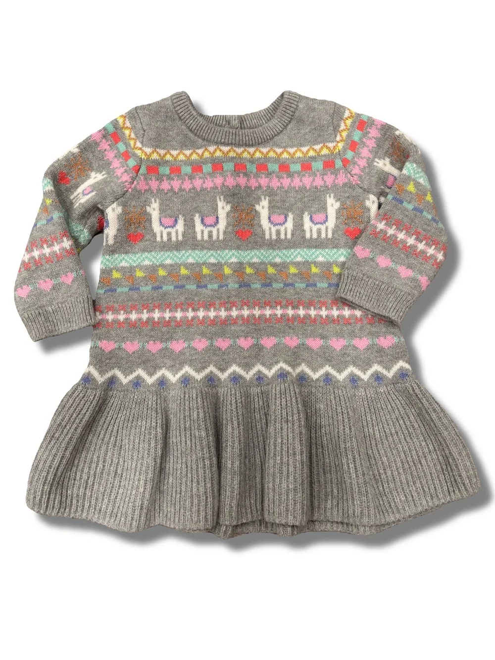 Baby Gap 6-12 Months Girls Fair Isle Llama Sweater Dress Holidays Christmas